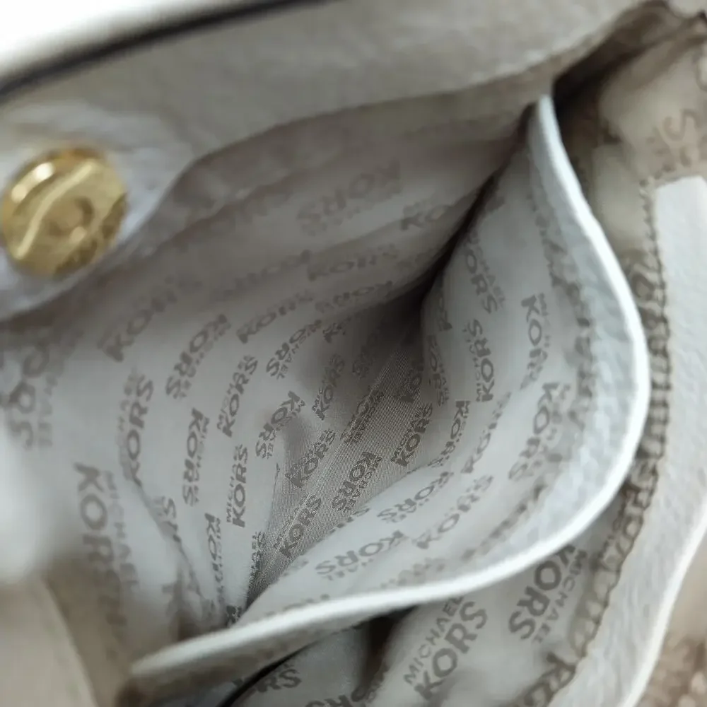Michael Kors White Leather Round Logo Crossbody Bag